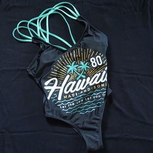 Hawaii Maui & Sons One Piece Swimsuit Teal Straps